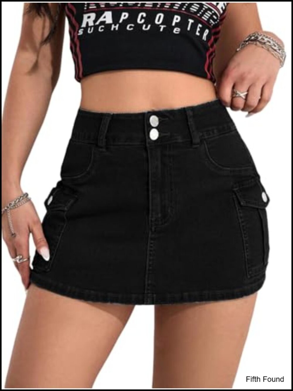High Waisted Stretch Denim Mini Cargo Skort with Pockets